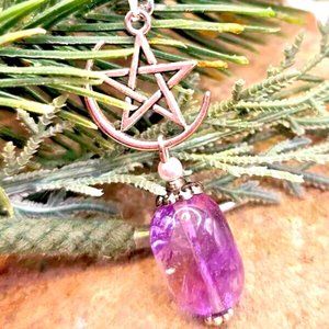 Beautiful Nature lavender Amethyst With Star On Moon Charm Pendant Necklace
